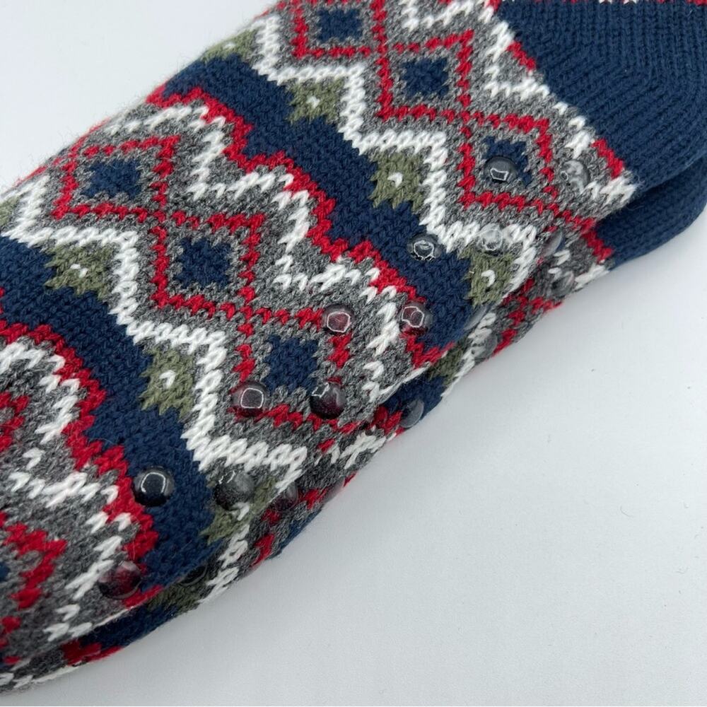 Green Treat Navy Red White Printed Slipper Socks Men’s Size 8-12 - Picture 4 of 6